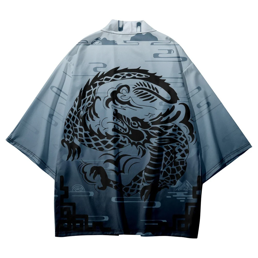 New Arrival Japanese Style Dragon Print Traditional Kimono Men Yukata Cardigan Shirts Cosplay Haori Oversized Streetwear Tops