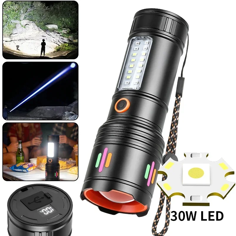 

Усовершенствованный мощный фонарь с регулируемой яркостью, перезаряжаемый, ультраяркий, долговечный, портативный, с функцией зумирования, для использования на улице и дома.