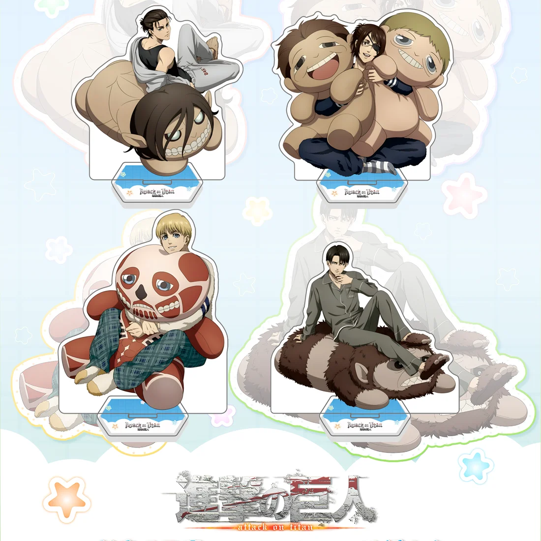 Attack on Titan Pijama Abrazo Almohada Estilo Acrílico Standee 15cm - Eren, Levi, Armin, Hange Zoe Lindo Dormitorio Tema Anime Escritorio Regalo