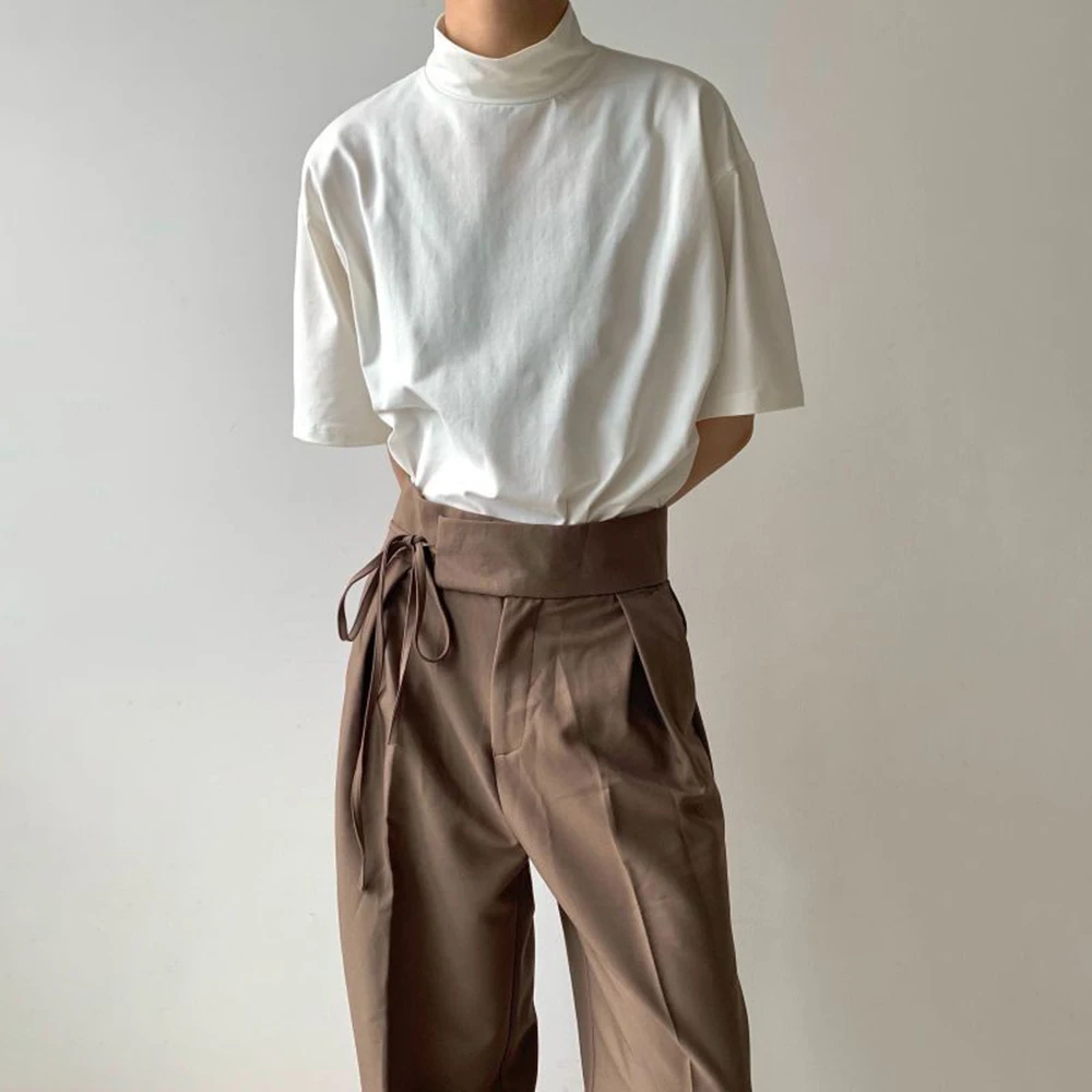 Casual Half Turtleneck Loose Short-Sleeved T-Shirt Unisex 2025 Summer New Style Fashion High-End Trend Solid Color Y2k Tops Men