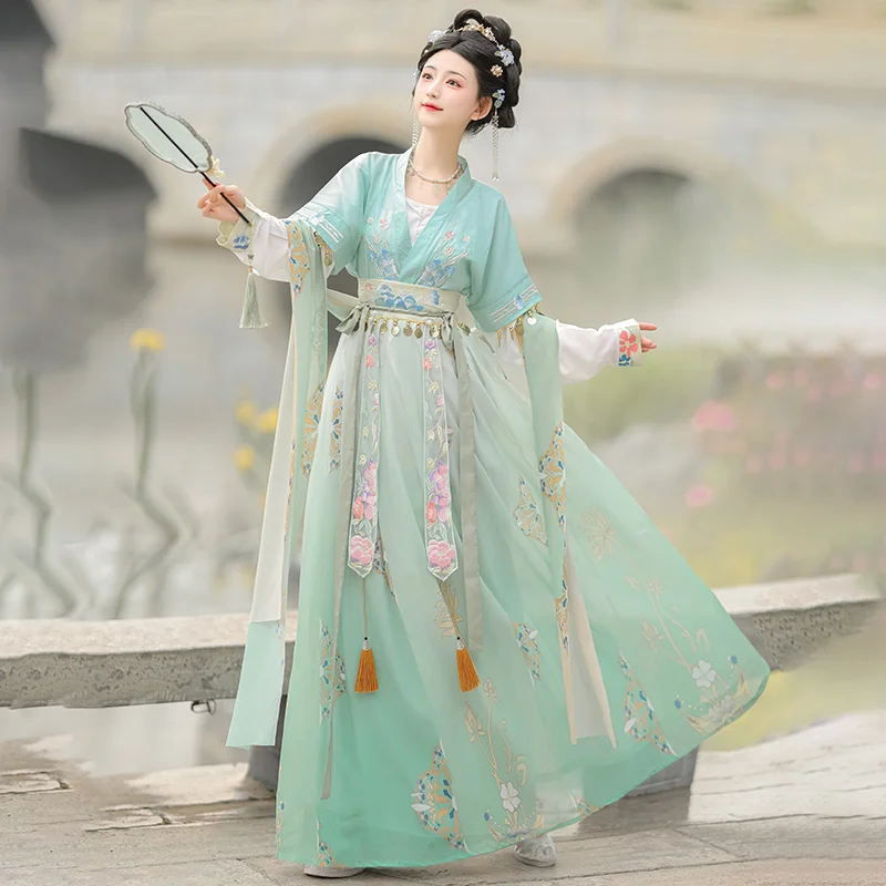 Vestido feminino de Chiffon Hanfu, comprimento da cintura, saia Tang Ru, estilo original, diário, primavera e verão