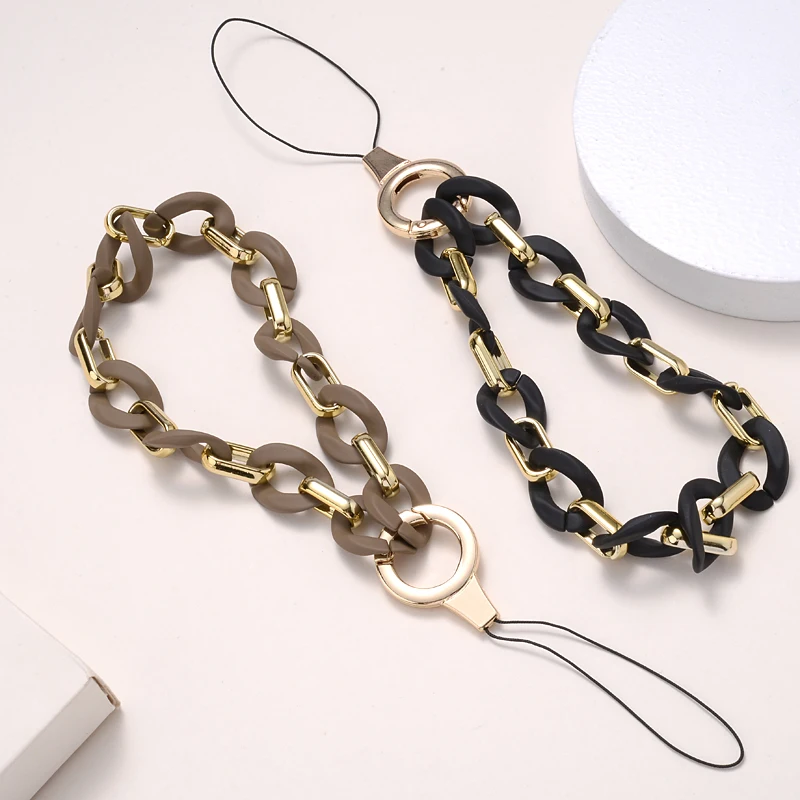 Fashion Colorful Acrylic Mobile Phone Chain Women Metal Beaded Phone Lanyard Key Chain Hold Straps Gift Accessories Wholesale