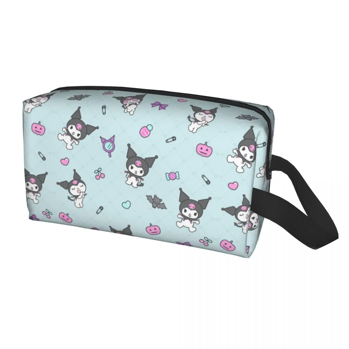 Custom Cartoon Kuromi Skull Pattern Makeup Bag Women Travel Cosmetic Organizer Fashion Cute Rabbit Anime Storage Toiletry Bags