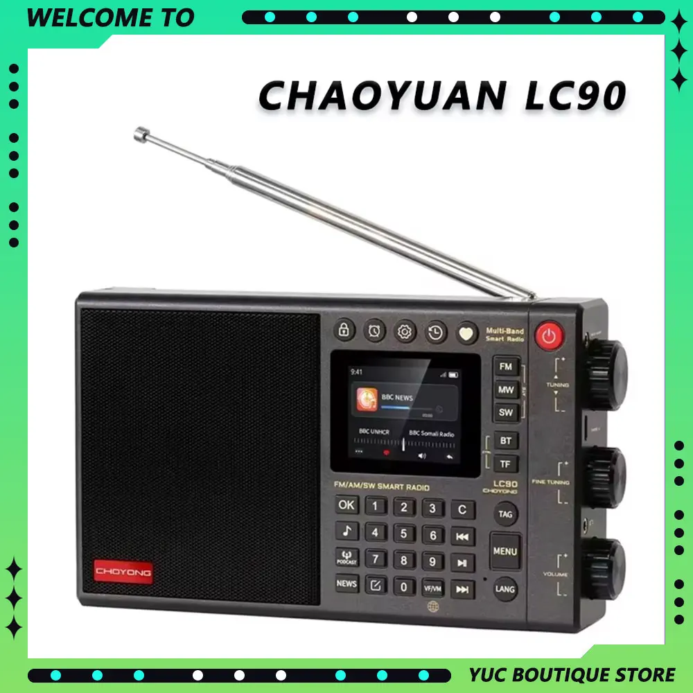 Chaoyuan LC90 Radio Bluetooth FM Radio Receiver Subwoofer Speaker English FM Radio With Card IPS Screen Global Internet All-Band