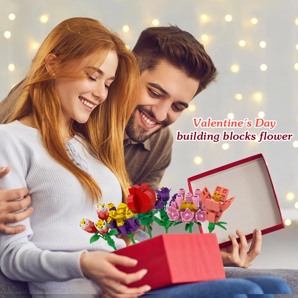 

Valentine's Day Building Blocks Flower Mini Bricks Sets Diy Assembly Games Birthday Gift Plastic Model Educational Toys