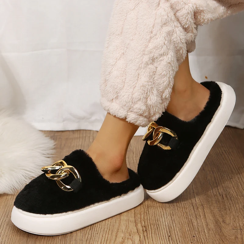 Platform Ladies Sexy Slippers Rhinestone Warm Slippers For Women Indoor House Fur Slippers  Girls Winter Shoes 2022 New Arrival