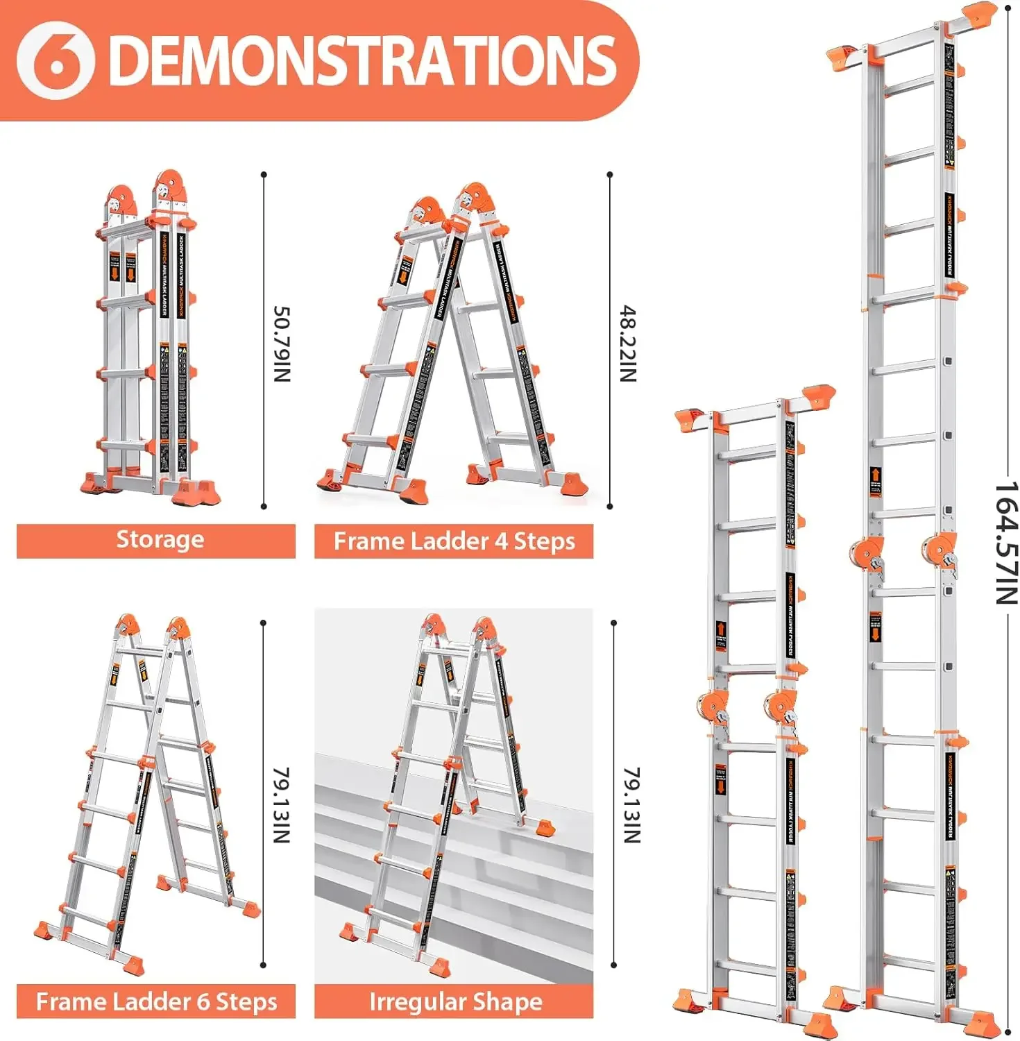 Ladder, A Frame 4 Step Extension Ladder, 11.4 Ft Anti-Slip Multi Position Ladder with Stabilizer Bar, 330 lbs Security Load Tele