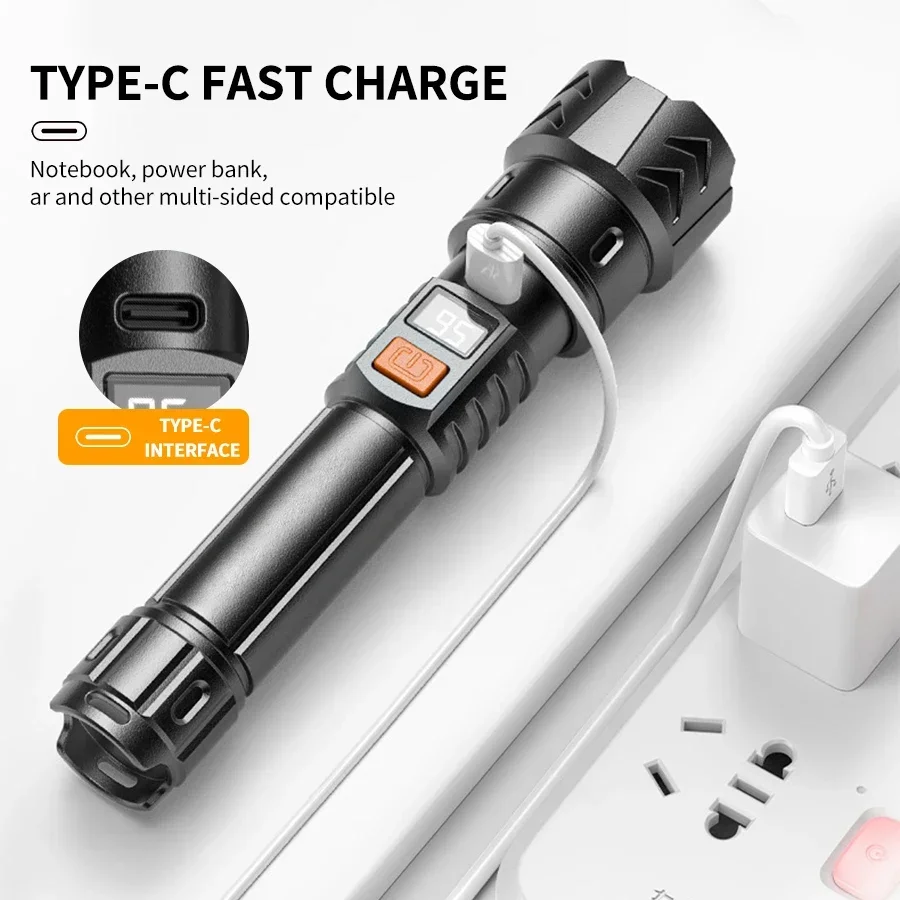 Super Bright White Laser Flashlight LED Portable Zoom Torch Built in Battery USB Rechargeable Outdoor Camping Hunting Lantern