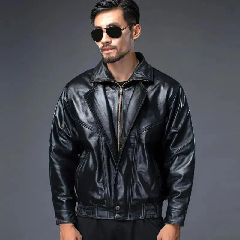 

2022 Men's Turn-lapel Leather Jacket Coat Outside Spring and Autumn Street Trendy Men's Personality Simple Punk Fan Coat Q14