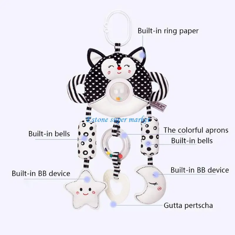 

090B Baby Stroller Rattle Toy Pushchair Pram Pendant Bed Cartoon Animal for Doll Infants Crib Sensory