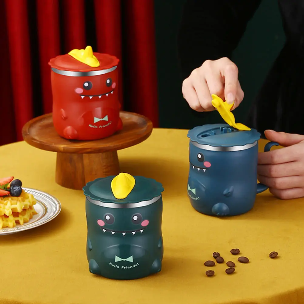 

Kids Cup Stainless Steel Straw Cartoon Dinosaur Design Baby Training Cup Blue Durable Easy to Hold for Milk Water