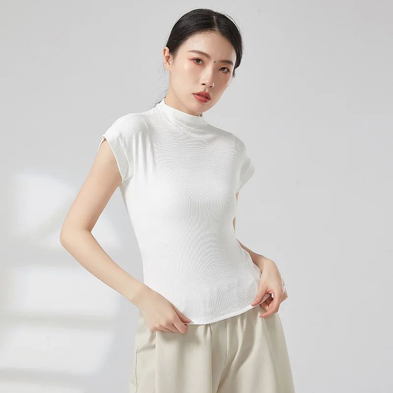 Modern Dance Women Training Clothes Turtleneck Short Sleeve Elegant Top Classical Dance Slim Daily Clothes