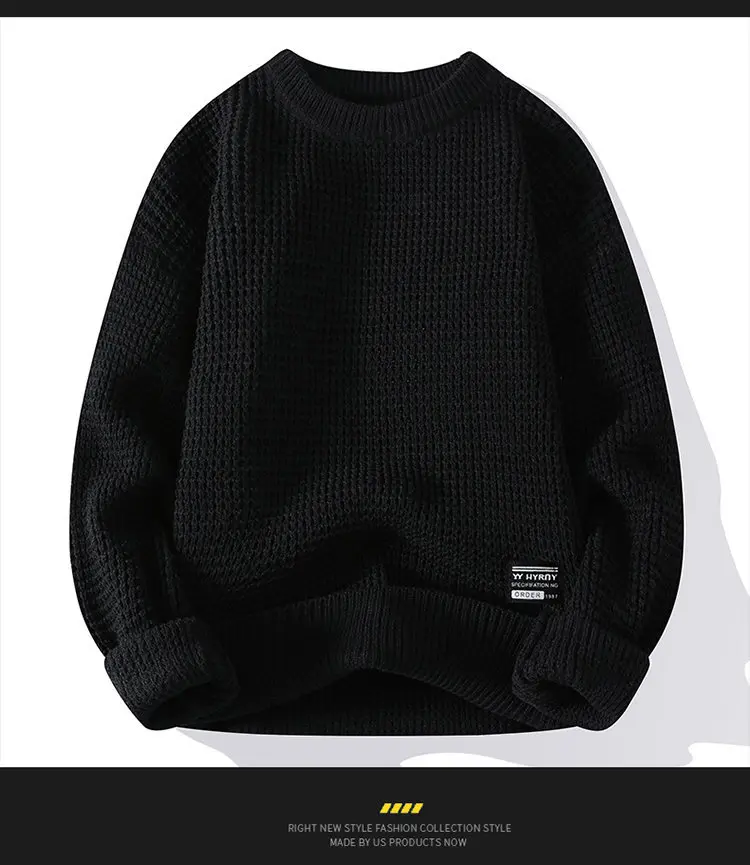 2026 Autumn Winter Men Pullovers Sweaters Knitted Top Round Neck Coarse Needle Full Sleeve Sweaters Solid Casual Loose Pullovers