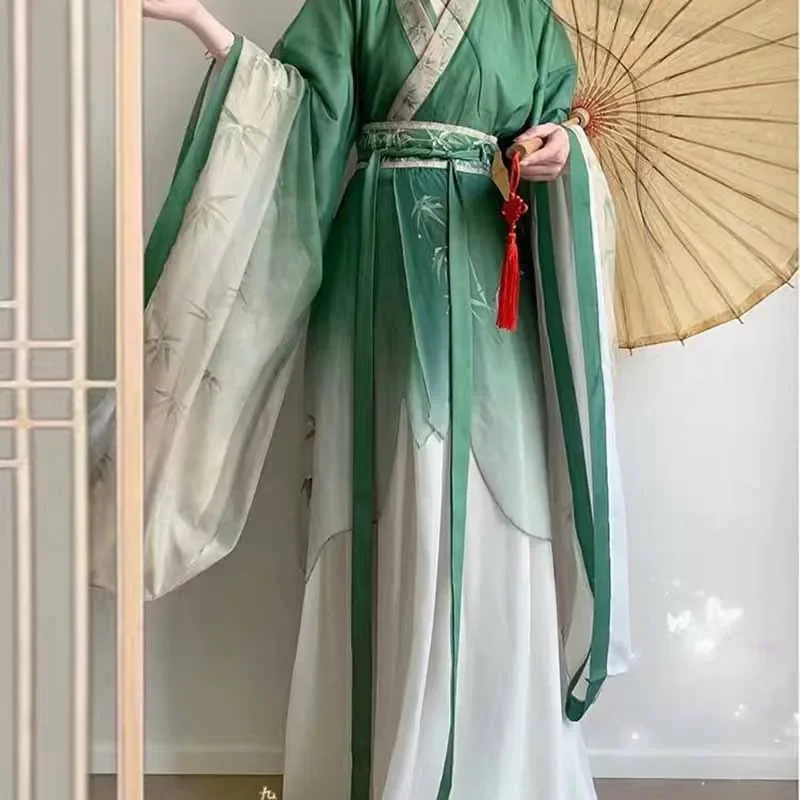 Vestido hanfu chinês feminino fantasia de festa roupa antiga tradicional vintage verão verde e branco vestido hanfu