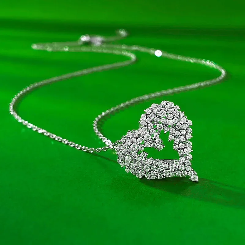 Lovers Heart Lab Diamond Chocker Necklace 100% Real 925 Sterling Silver Party Wedding Pendants Necklaces for Women Jewelry