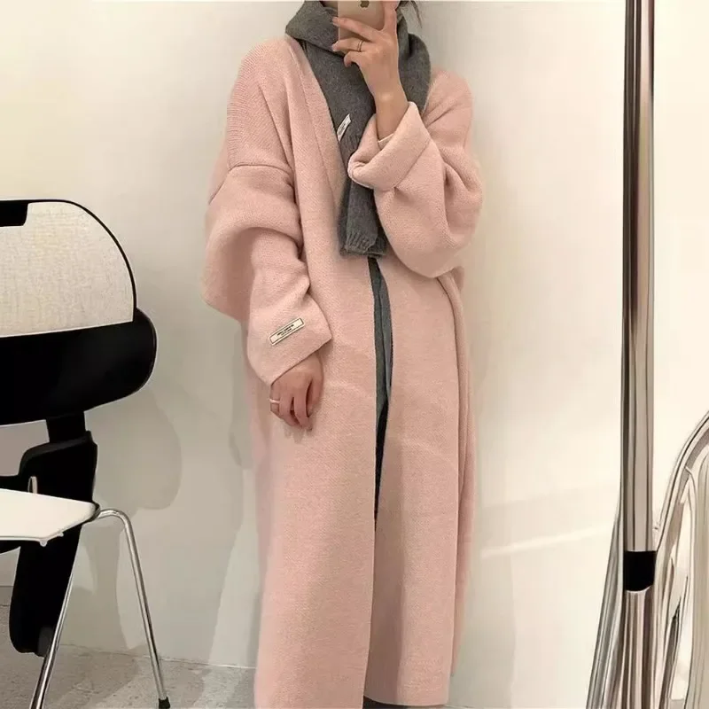 Lazy Style Long Sweater Jacket Women's Autumn and Winter Thickened Korean Version of Loose Long-Sleeved Knit Cardigan