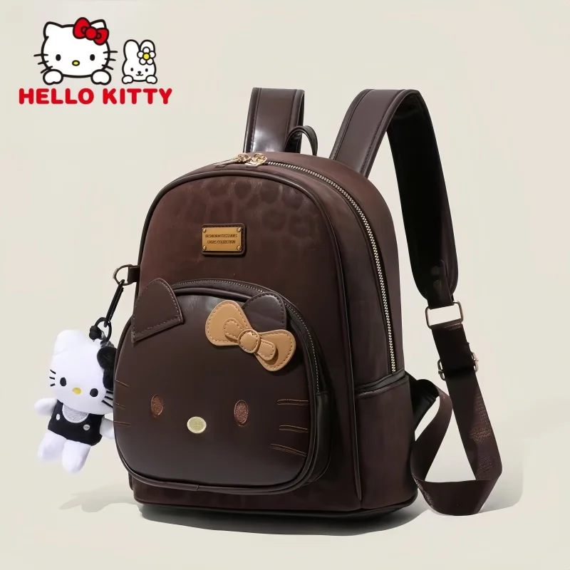 Mochila Sanrio con estampado de leopardo, color negro, Hello Kitty, bolsa de almacenamiento de viaje de gran capacidad, bolsa de viaje con bonitos dibujos, regalo de Festival para niñas