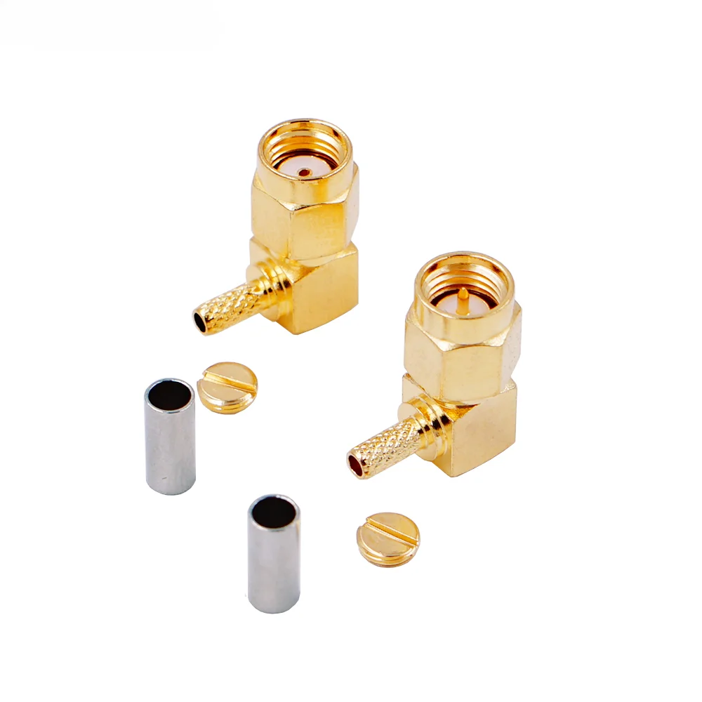 50pcs RF Connector SMA Male Plug Or RP-SMA Male Right Angle Crimp for RG174 RG179 RG178  RG316 LMR100 Cable