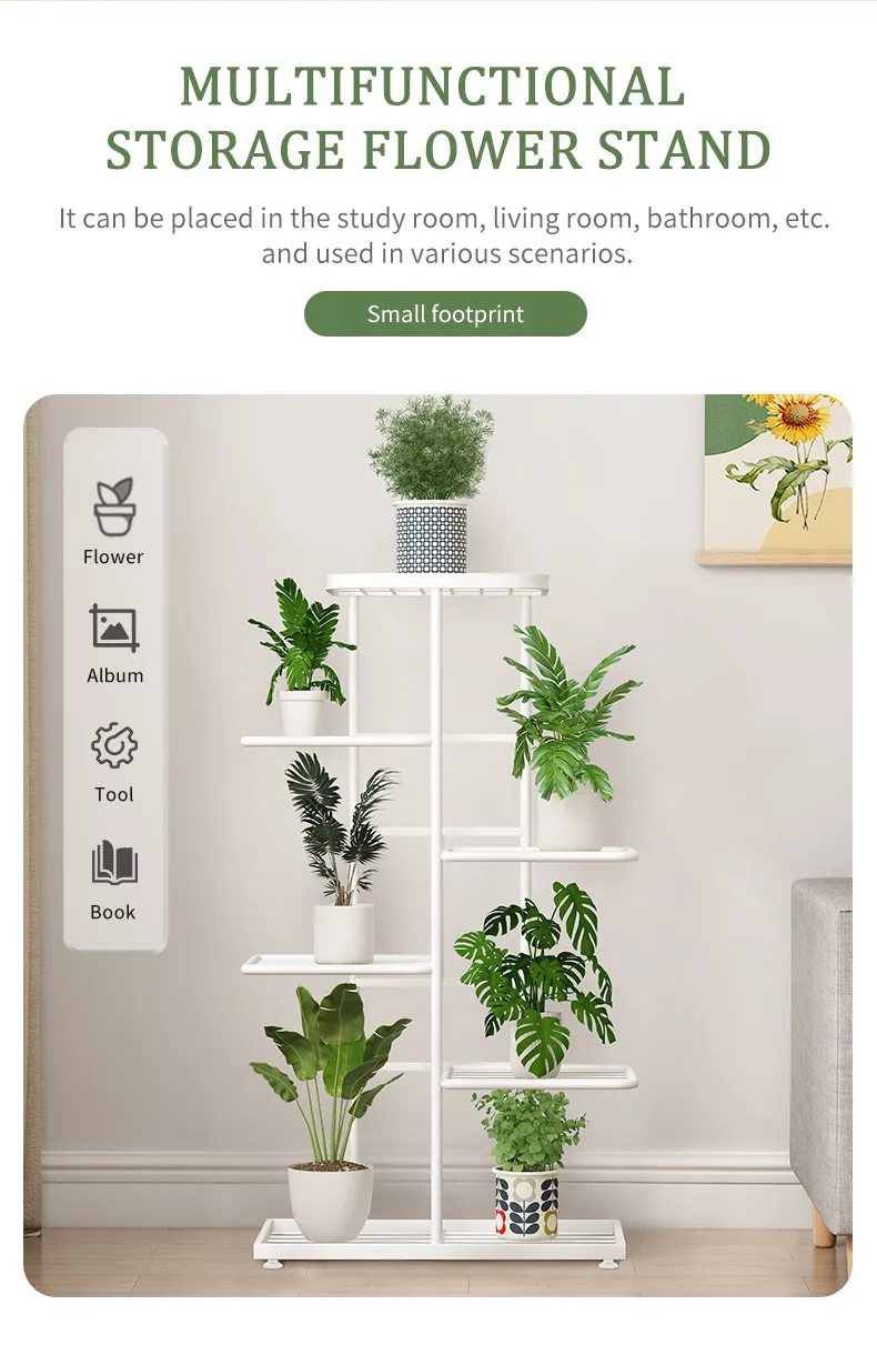Flower Stand Rack Storage Shelf Iron Plant Holder Home Garden Flower Pot Organizer Living Room Balcony Storage Rack Shelves