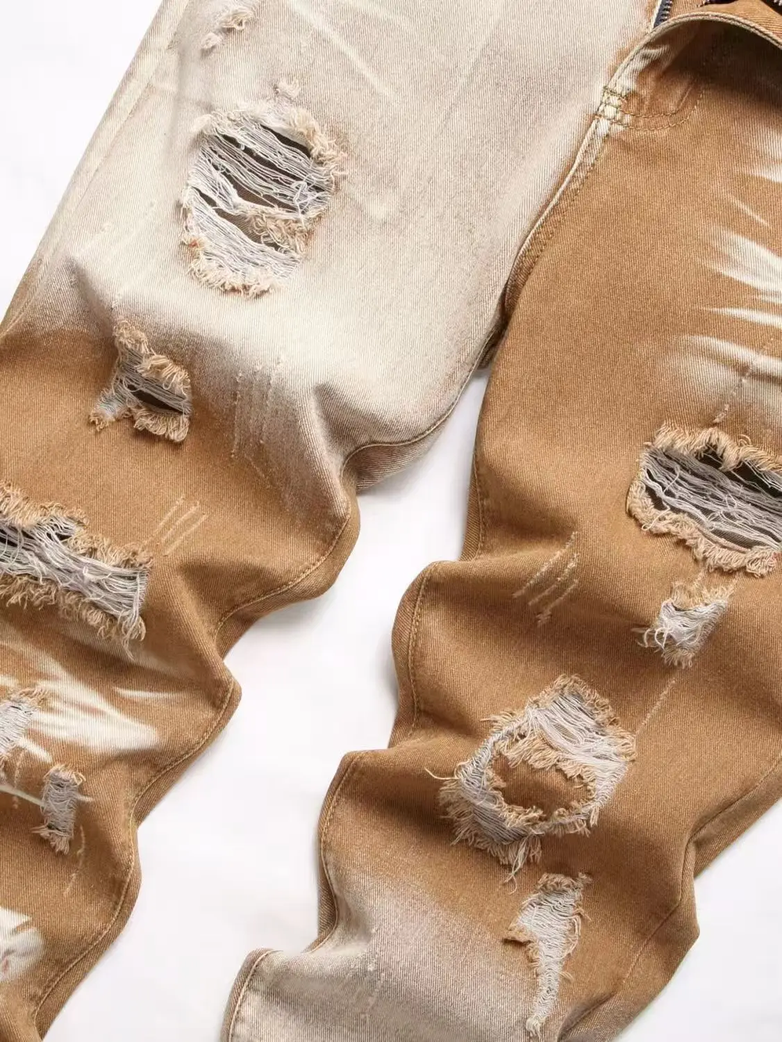 Y2K fashion new men's jeans scratch wash nostalgic stretch slim fit khaki jeans designer hip-hop brand pants hombre