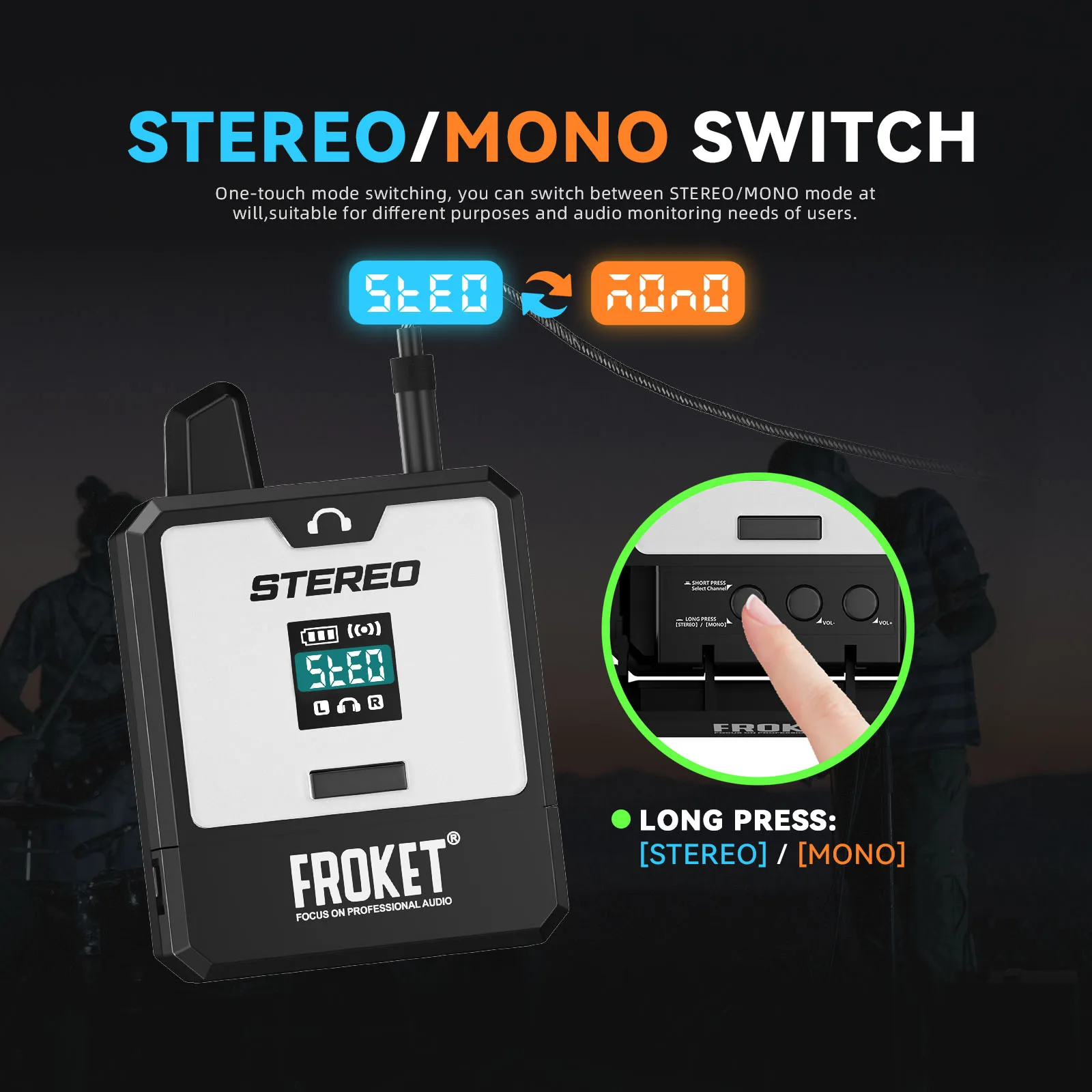 DebraET-24 Stereo Wireless In-Ear Monitor System,Transmission Distance 50m,2.4G Digital,Multi-Channel Switching for Churches