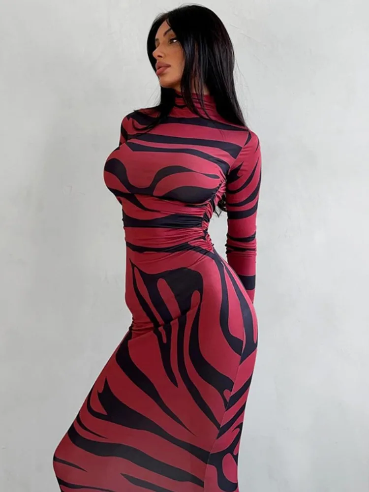 Tossy-maxivestido con estampado de leopardo para mujer, vestido ajustado de manga larga, cintura alta, ropa de calle Sexy, moda de verano