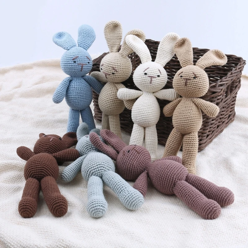 

Handmade Crochet Bunny Baby Stuffed Doll kawaii Cotton Knitted Animal Plush Toy Newborn Baby Sleeping Accompany Doll Room Decor