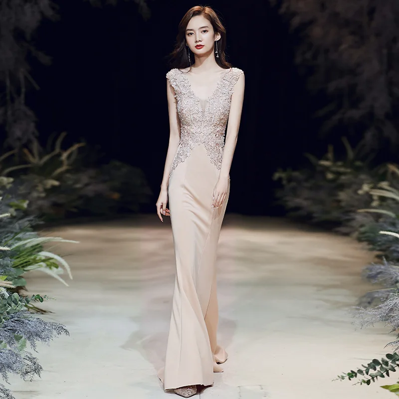 

Spring 2023 Evening Gown Queen Ele Sexy Long Tail Fi Tail Dr Women's Host Ball Dr mid Waist Belt ular Elements