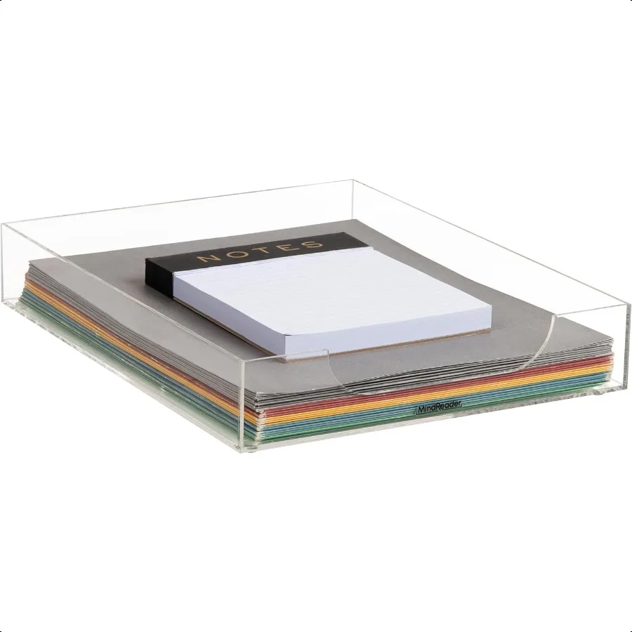 

Mind Reader Paper Tray Desktop Organizer File Storage Modern Office Acrylic 10.25 L x 12.5 W x 2 H Clear