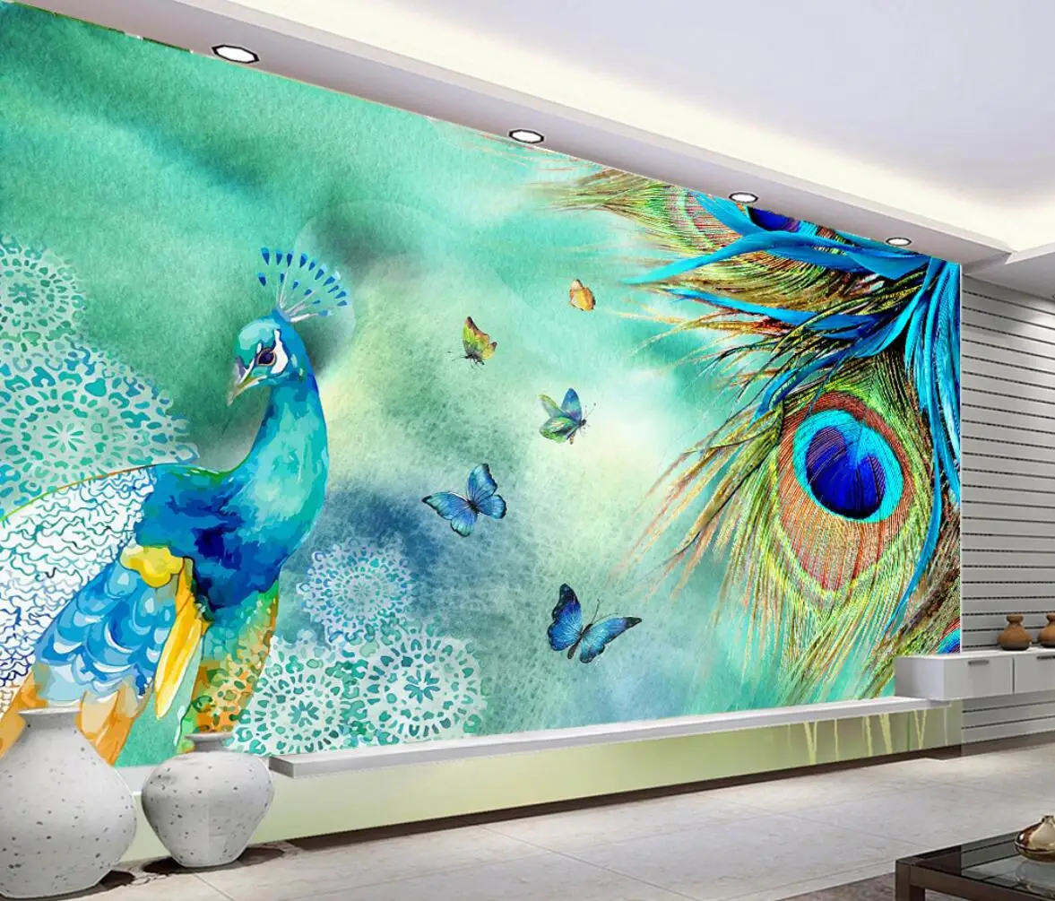 papel de parede Photo Wallpaper 3D Mural fashion simple peacock rich and auspicious Living Room Bedroom Romantic Home Decor