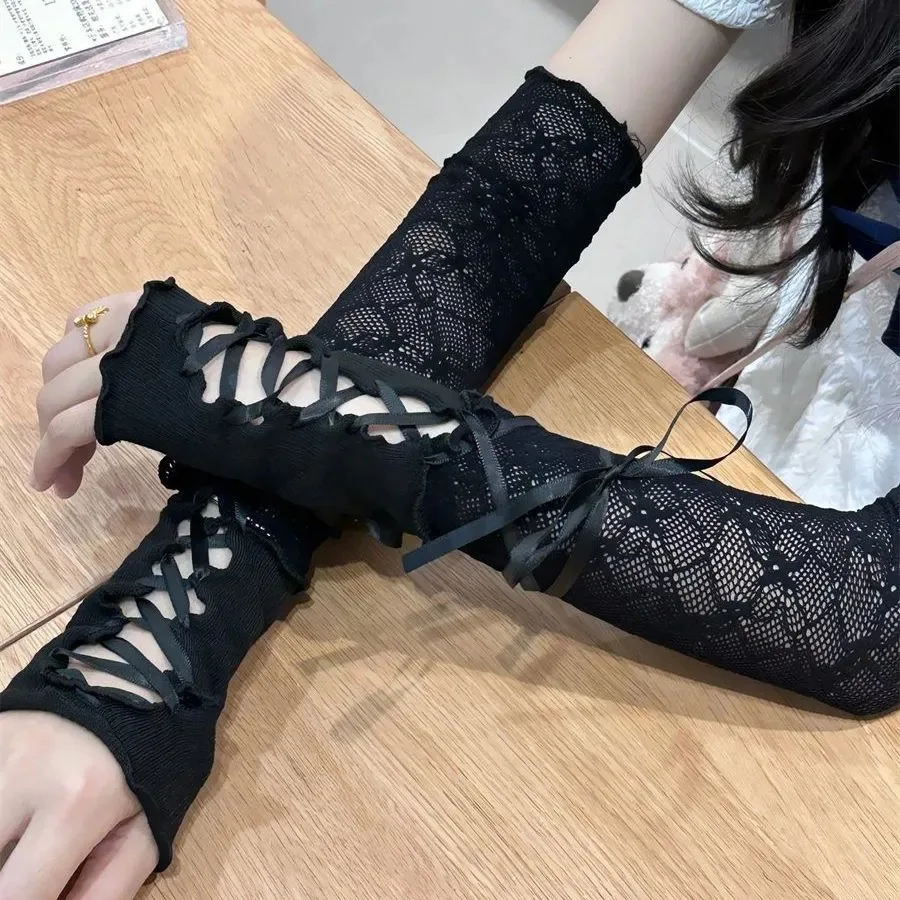 Lolita Gloves Ballet-style White Lace Sleeve Covers New Women's Thin Summer Sun Protection Hot Girl Straps Elastic Sleeve Covers