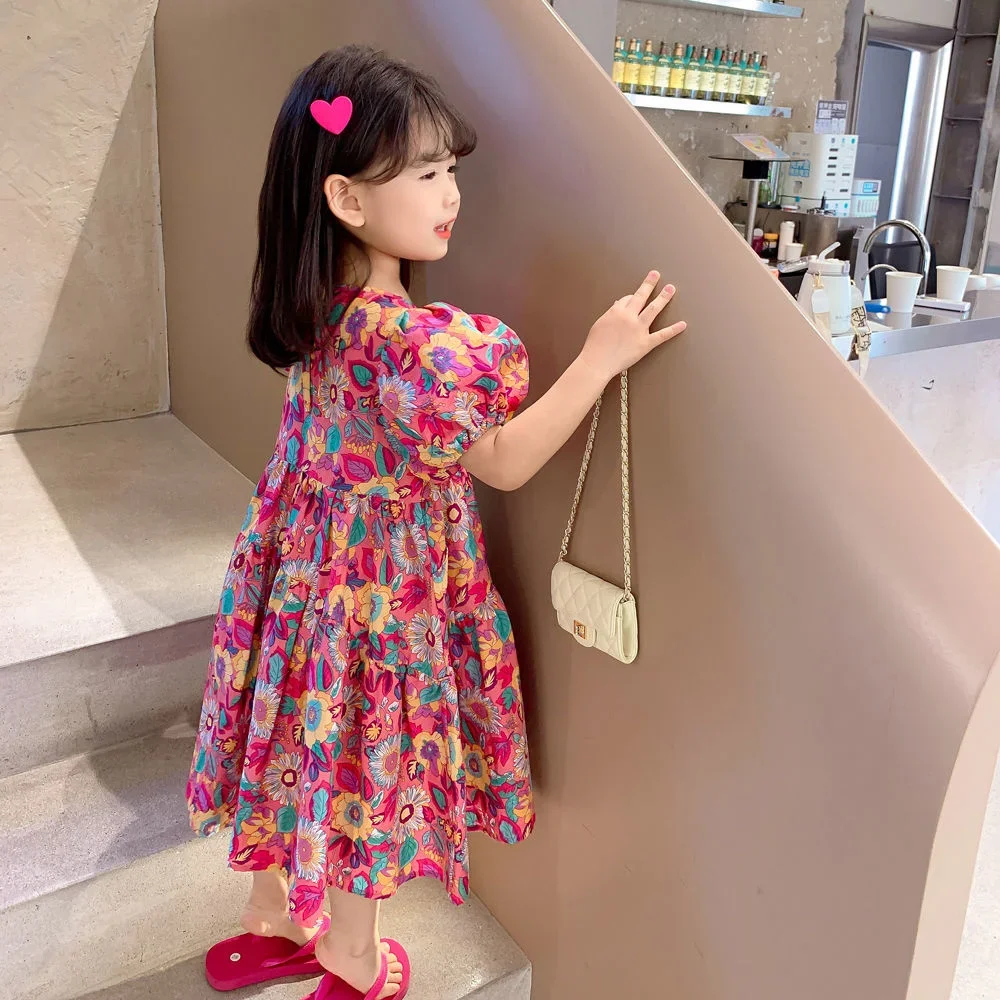 Summer Floral Dress Lolita Child Big Kids Girls Casual Midi Dress Children Dresses For Teens Party Princess Sundress