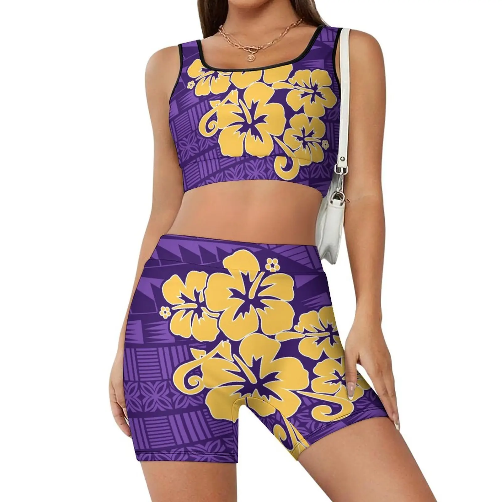 A High-Quality Yoga Suit Set For Slimming Pilates Training With Hawaiian Flower Patterns Available For Customization
