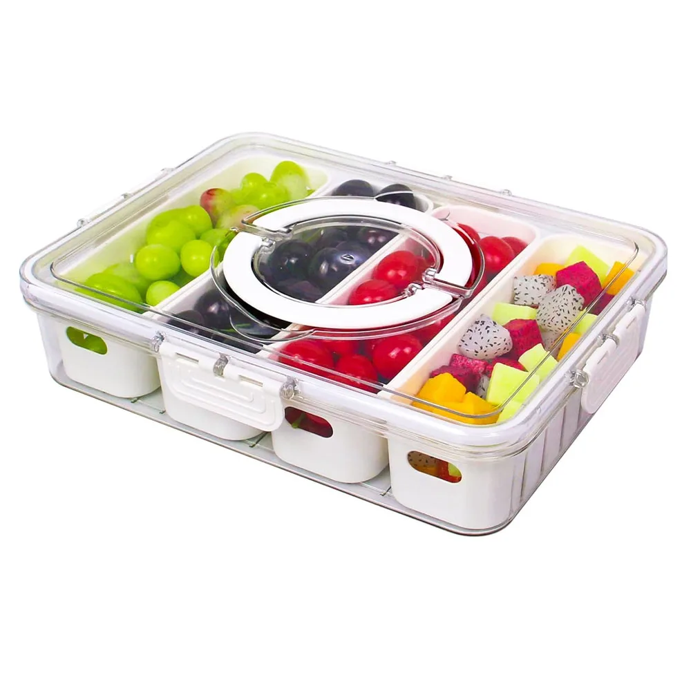 Snack Tray with Lid Handle Portable Snackle Box Container Veggie Serving Tray Charcuterie Board for Travel Party Picnic