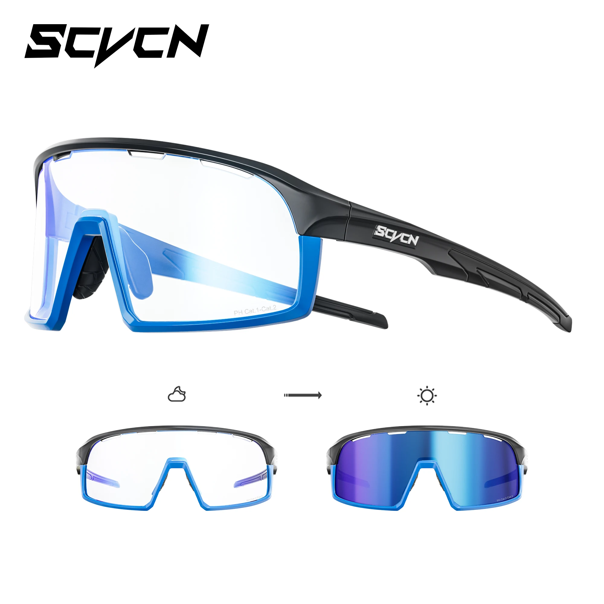 

SCVCN Blue Photochromic Sunglasses for Men Outdoor Bike Glasses Fishing Glasses Cycling Hiking Eyewear Bicycle Goggles UV400