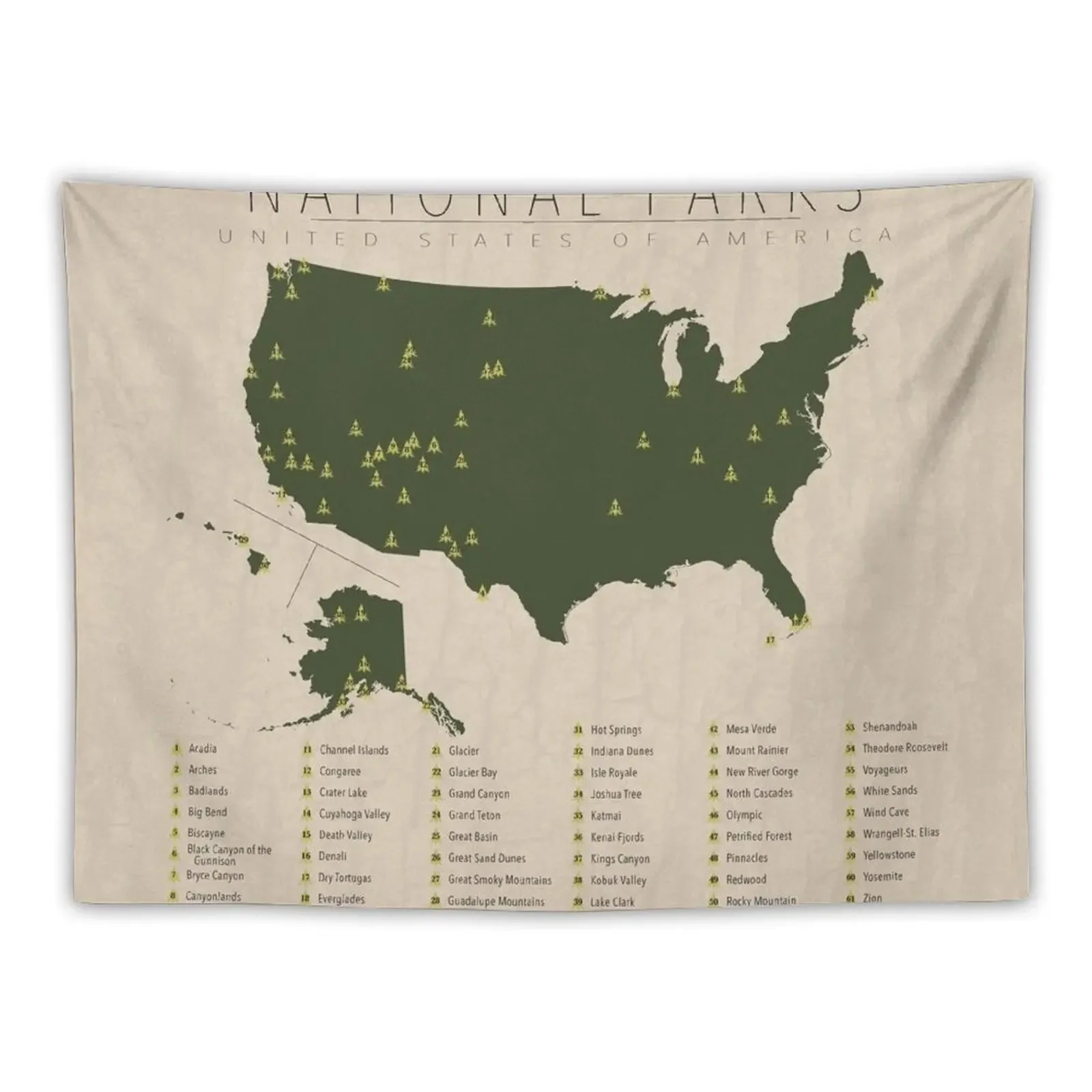 US National Parks Tapestry Room Decoration Aesthetic Wall Hanging Wall Anime Decor Tapestry