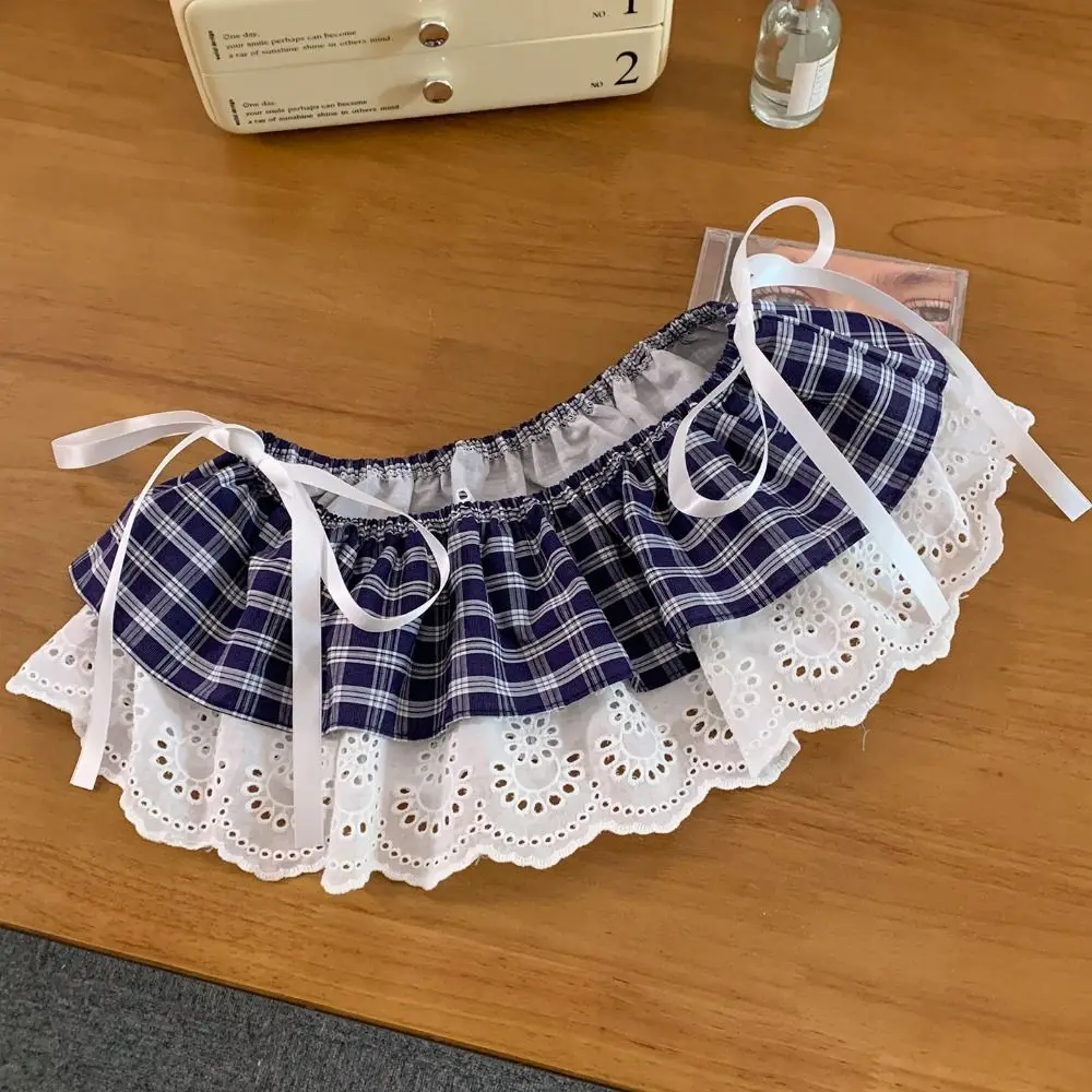 elegant-balletcore-plaid-fart-curtain-lace-up-white-ruffle-short-skirts-layered-stacked-lace-mini-skirts-streetwear