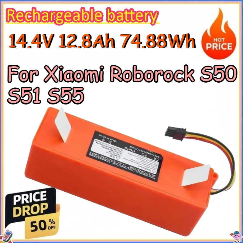 

14.4V 5.8/7.8/12.8Ah 74.88Wh Rechargeable Battery for Xiaomi Roborock S50 S51 S55 Lithium-ion Sweeping Vacuum Cleaner