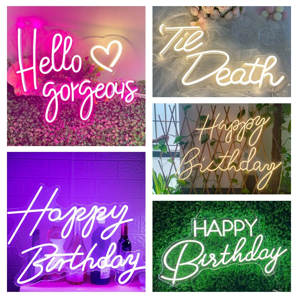 

Happy Birthday Neon Sign LED Personalized Flex Transparent Acrylic Wall for Baby Party Wall Decoration Bar Rave Home