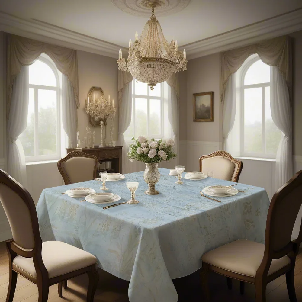 Start with 1PC tablecloth in a light and elegant style with cool tones.xzj