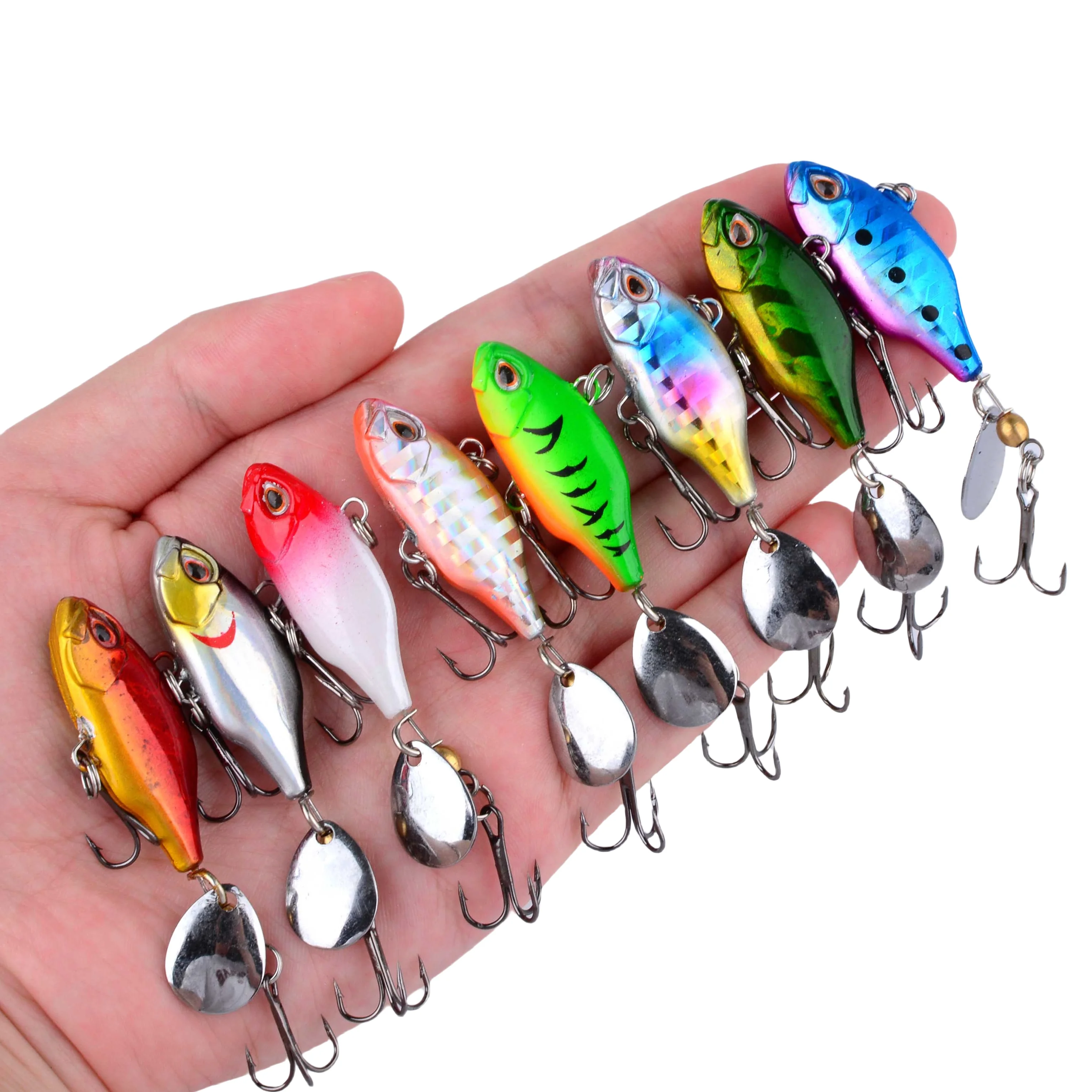 8 قطعة Vib المتذبذب المعدني لصيد الأسماك إغراء معالجة سبينر غرق Vibrotail Crankbait الذيل الدورية ملعقة الطعم الاصطناعي الصلب