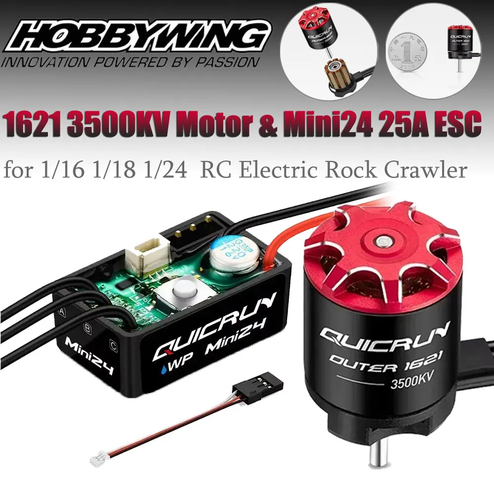 

HOBBYWING QuicRun Outer 1621 SL 3500KV Бесщеточный двигатель без датчика WP Mini24 25A ESC Combo для 1/18 1/24 RC гусеничных альпинистских автомобилей