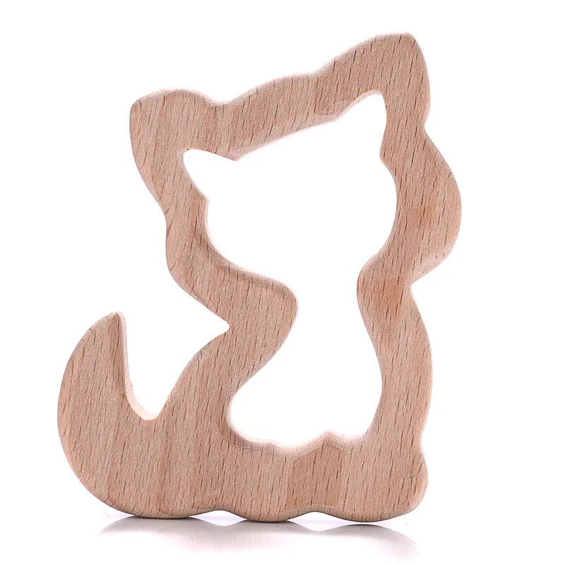 1Pcs Beech Wooden Teether Animal Shape Wood Teething for Baby Molar Rod Toys Wood Necklace Pendant Baby Chew Teether