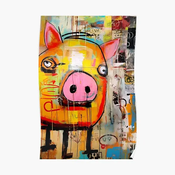 Colorful Pig Artwork Abstract Swine Spl  Poster Painting Wall Print Mural Decor Funny Art Room Decoration Home Vintage No Frame