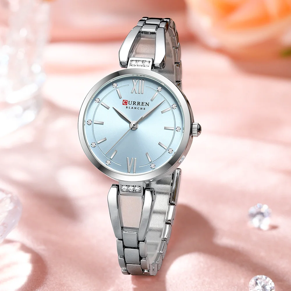 CURREN Luxury Brand Ladies Dress Wristwatch Waterproof Stainless Steel Strap Elegant Charming Dial with Rhinestones Women Watch