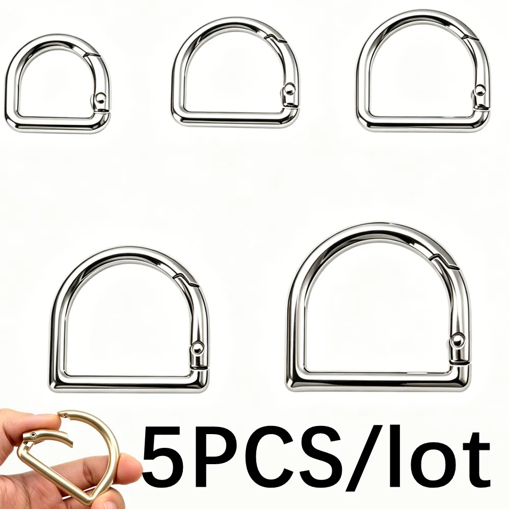 5pcs D Shape Type Spring Ring Openable Leather Bag Handbag Strap Buckle Connect Keyring Dog Chain Snap Clasp Clip Carabiner