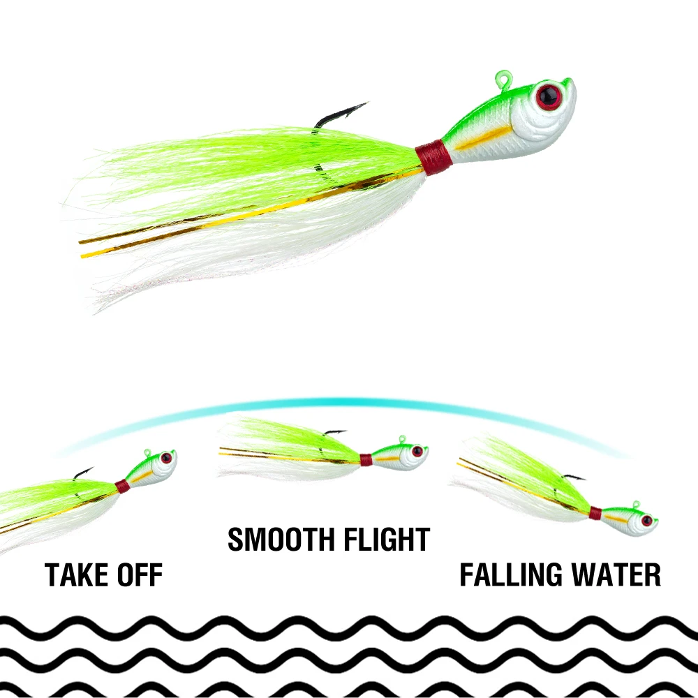 5Pcs Jig Kopf Bucktail Haken 14g/21g/28g/42g/56g künstliche Casting Köder Metall Angeln Jig Köder 3D Auge Swimbait mit Haken – Detail 5
