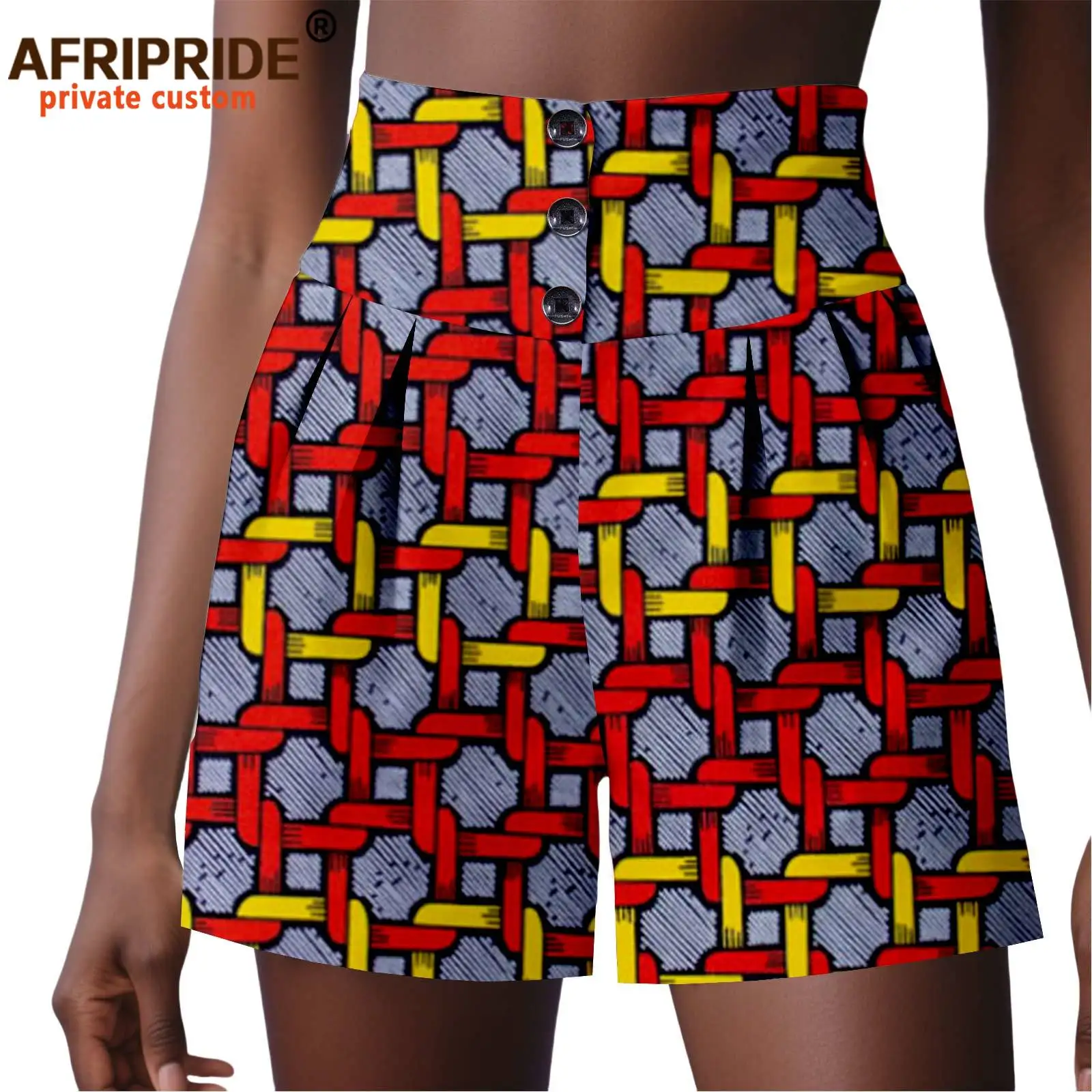 

Women's Shorts High Waist Three Button Summer Casual Shorts for Women Loose African Print Ladies Shorts with Pockets 2521001