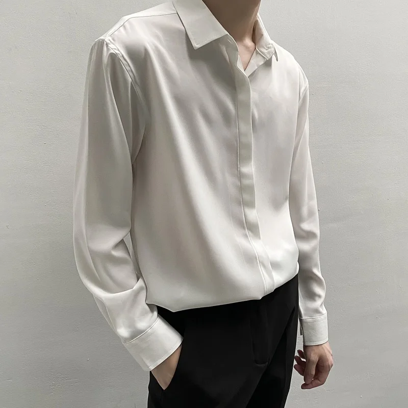 

Men's Long Sleeve Shirt Drapey Inner Wear Loose Fit Black White Korean Style Fashionable Youthful Polyester Fiber 100%