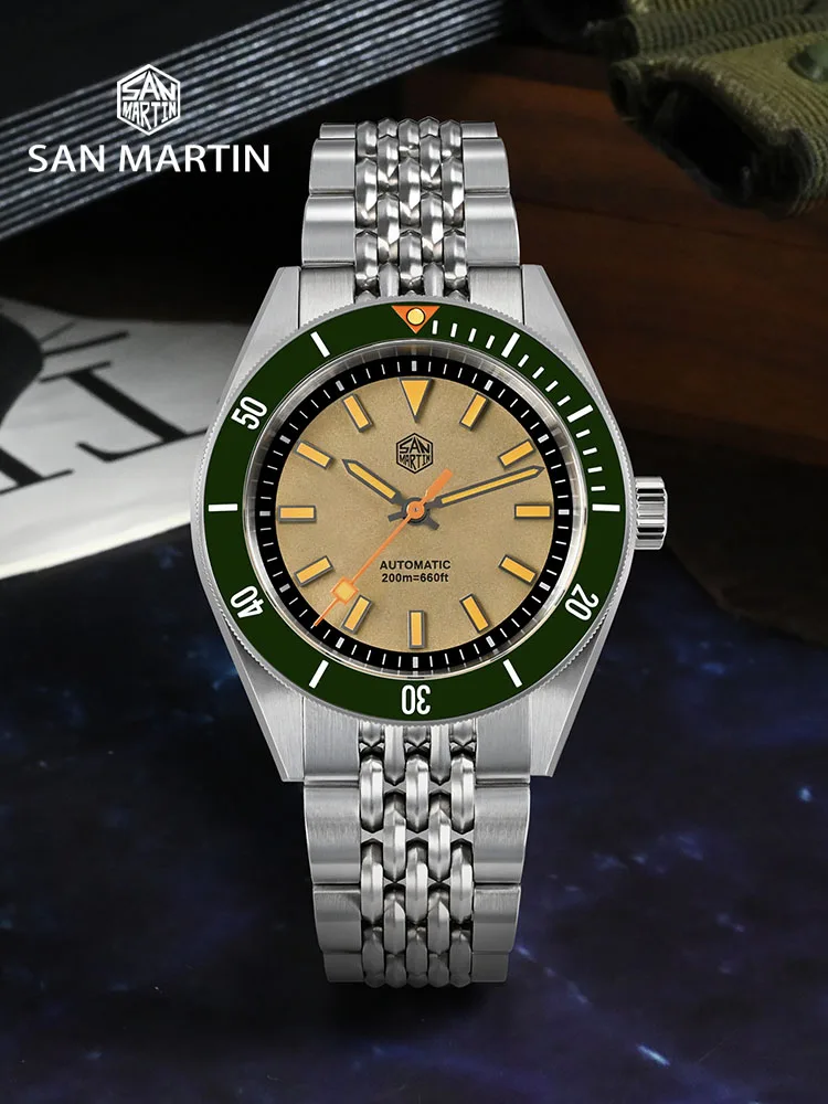 San martin novo 39.5mm mergulhador relógio moda luxo nh35 automático masculino relógios mecânicos safira à prova dwaterproof água 200m sn0115 reloj